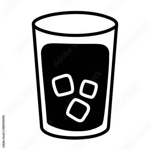 Simple Icon of a Tall Glass Filled With Dark Liquid and Ice Cubes