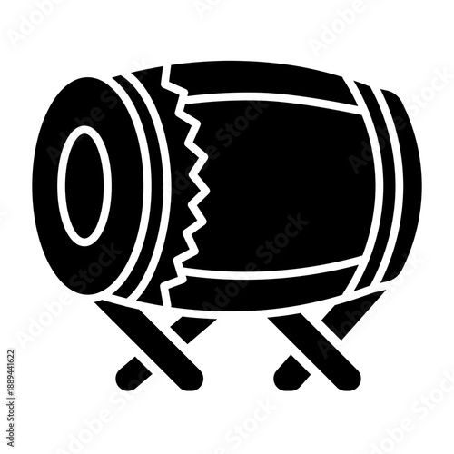 Black Silhouette Of A Traditional Barrel Drum On A Stand Isolated On White Background