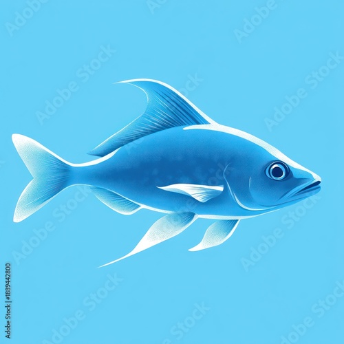 serene side-profile blue fish with flowing fins on a calm light blue background
