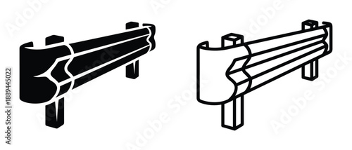 Highway guardrail road safety barrier vector icon. Roadside security and safety elements.