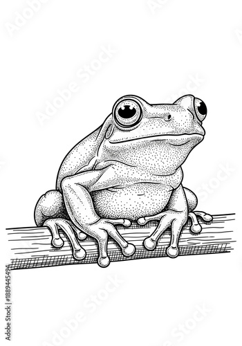 Hand Drawn Vintage Tree Frog Sketch Illustration on Branch
