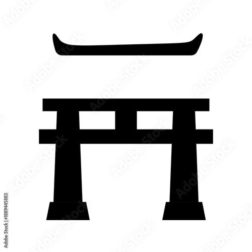 Black Silhouette Torii Gate Icon Japanese Traditional Architecture