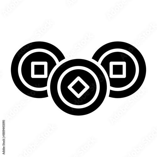 Three Black Ancient Chinese Coins With Square Holes And Diamond Center Detail Isolated On White