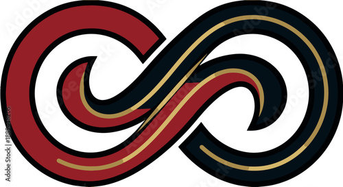 Abstract modern infinity loop symbol featuring red and black ribbon flow vector illustration.
