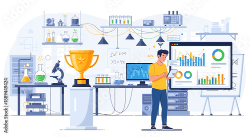 Successful Data Analyst Presenting Research Findings in a Laboratory.