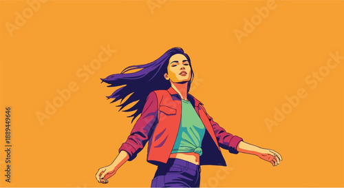 A vibrant illustration of a joyful woman skillfully capturing precious moments with her camera, embracing the art of photography and visual storytelling