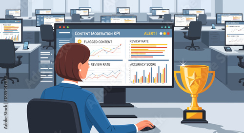 Successful Businesswoman Analyzing Performance Data on a Computer in the Office.