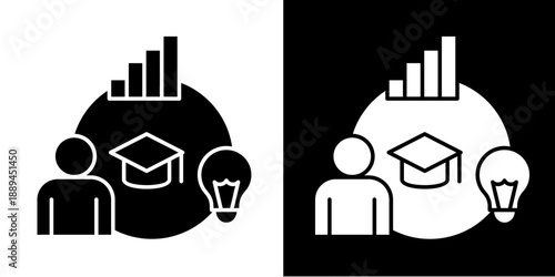Adaptive Learning Icon Set White Glyph Style Collection