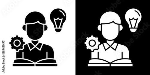 Student Icon Set White Glyph Style Collection