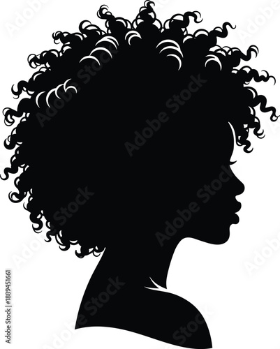 Curly hair woman profile silhouette portrait natural afro hairstyle beauty fashion female head vector illustration isolated background