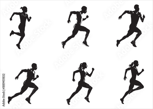 silhouette running man. Vector people running silhouettes	
