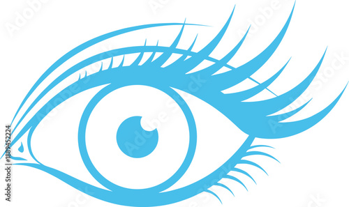Stylized blue eye with long eyelashes vector illustration beauty vision care logo concept isolated on white background graphic design