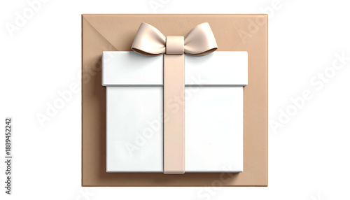 White Gift Box with Ribbon on Envelope.