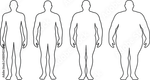 Male Body Type Comparison Chart - Silhouette Outlines from Slim to Obese Vector