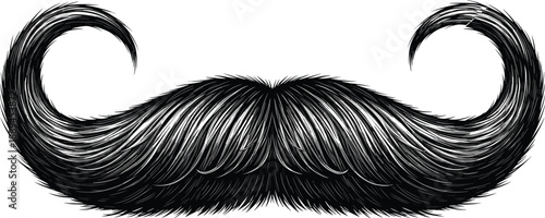 Curled vintage mustache vector illustration retro barber facial hair style grooming logo design isolated white background symbol