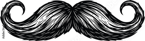 Vintage curled mustache silhouette vector illustration retro barber style facial hair grooming logo icon isolated white background