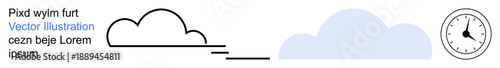 Time tracking, speedy delivery, cloud computing, meteorology, innovation, futuristic concepts. Minimal-style cloud with speed lines and a timer. Time tracking and cloud computing concepts