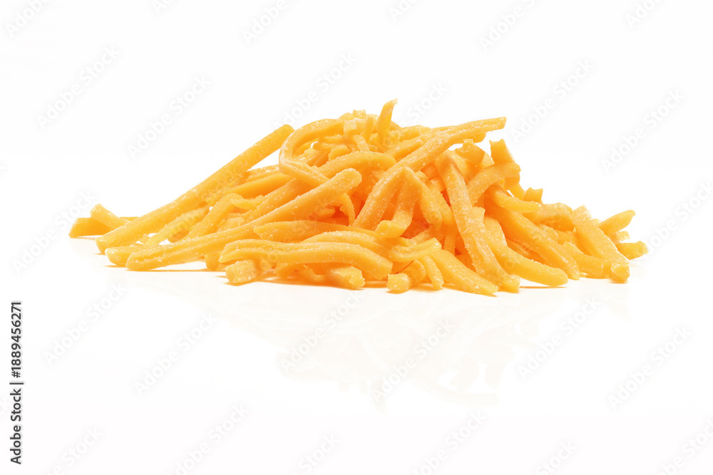 Fototapeta premium Shredded Cheddar Cheese on white background