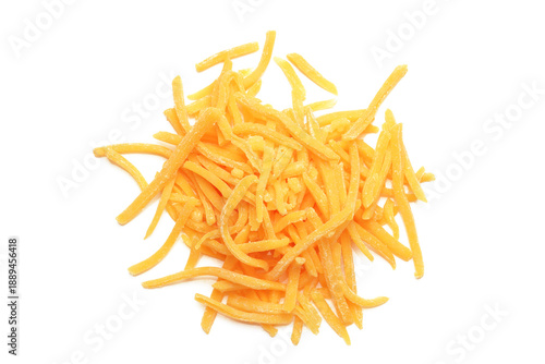 Shredded Cheddar Cheese on white background