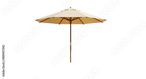 Beige Patio Umbrella with Wooden Pole Isolated on White Background