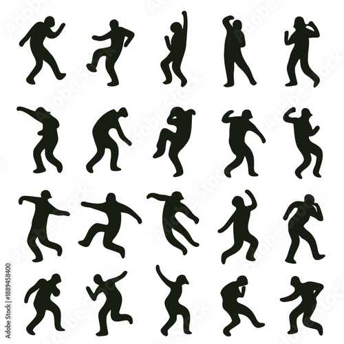 Silhouettes of people in dynamic poses representing movement and various activities high quality