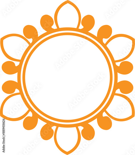 Orange sun design with teardrop petals An orange sun design with teardrop petals and a circular center on a white background