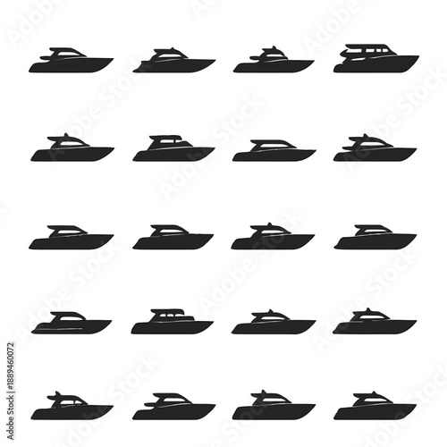 A collection of silhouetted yachts and boats arranged in neat repeating horizontal rows
