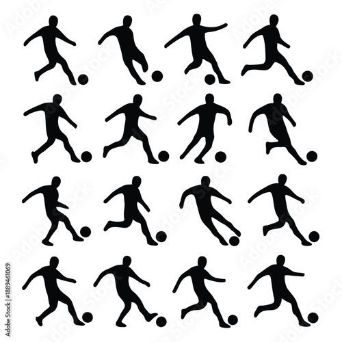 Silhouettes of people playing soccer showcasing dynamic movement and athletic poses high quality