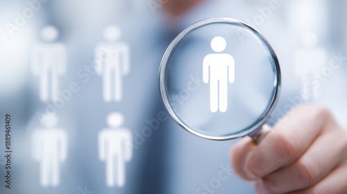 People icons and teams under magnifying glass
