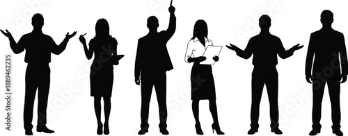 Diverse professional business people silhouettes set standing in various poses for corporate teamwork collaboration leadership success communication and office networking