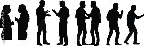 Diverse professional people silhouettes talking and communicating in pairs and groups for corporate networking social interaction collaboration and office teamwork