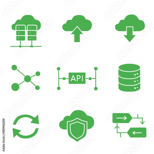 Cloud Computing and Network Icons Green Modern Style