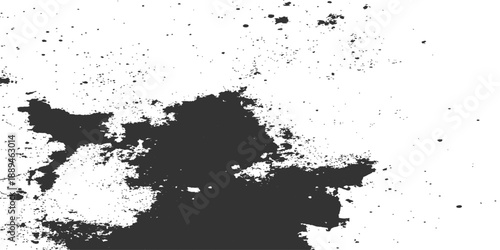 Abstract grunge texture featuring black ink splats and liquid paint drips with spray spots and brush strokes on a vector illustration background design element