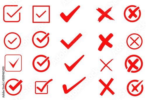 Collection of red checkmark and cross symbols in various styles for approval and denial Vector