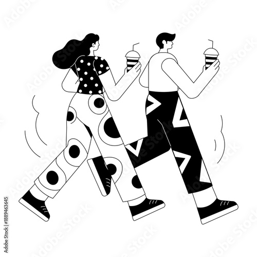 Hand drawn style illustration showing street walk
