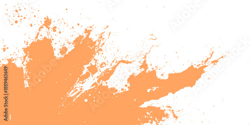 Abstract grunge texture featuring an orange background with red watercolor paint splashes and ink splatter patterns on a dusty paper backdrop design