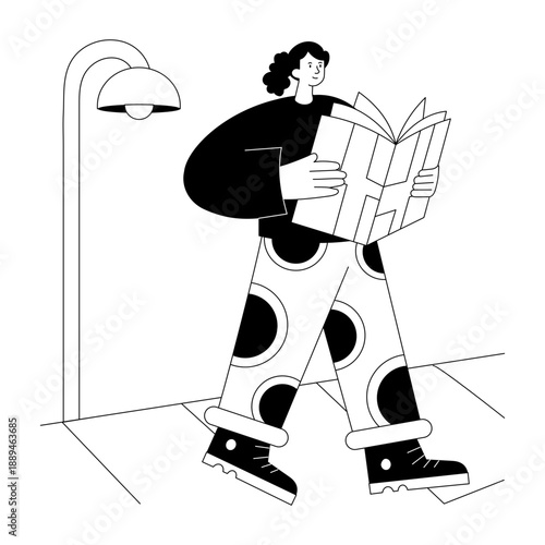 Hand drawn style illustration showing street walk
