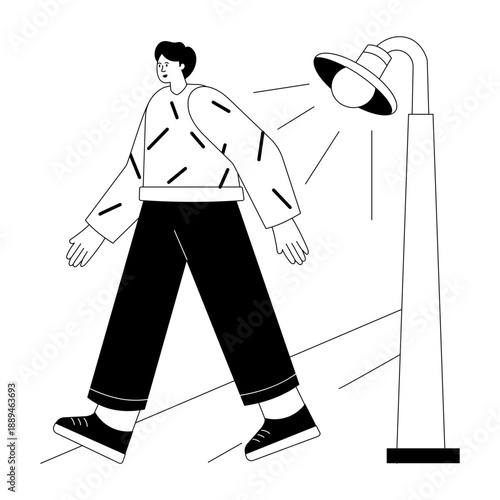 Hand drawn style illustration showing street walk
