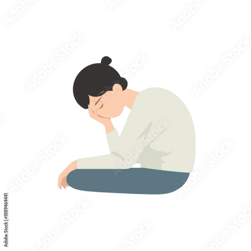 Flat vector illustration of a young person overwhelmed by sadness and emotional distress, depicting concepts of stress, anxiety, and mental health challenges in a minimalist style