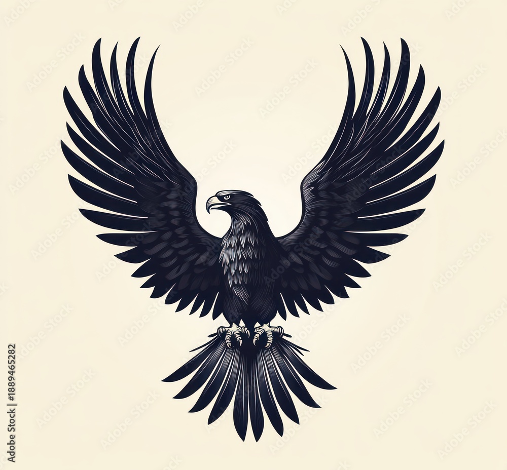 Fototapeta premium majestic black eagle with outstretched wings and sharp talons poised to land, fierce and proud