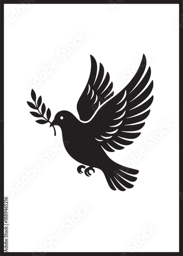 Black Silhouette of a Dove with Olive Branch