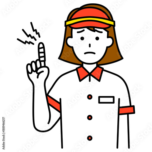 指を怪我しているファストフード店の女性店員