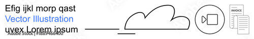 Cloud storage, digital communication, file sharing, video technology, data management, online tools. ion of a cloud, video icon and document. Cloud storage and digital communication concept
