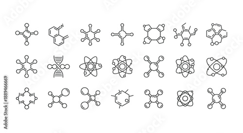 A diverse collection of molecular structures and chemical diagrams displayed in a grid arrangement