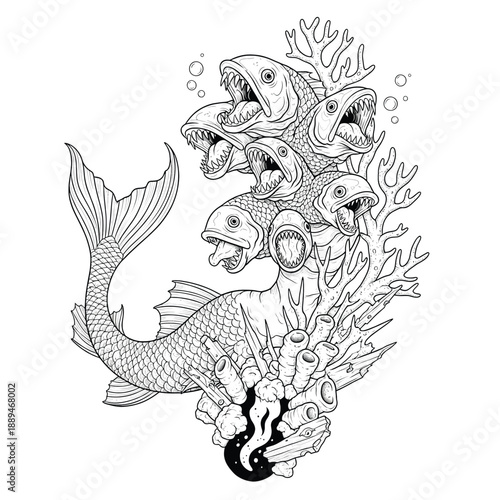 Black and White Illustration of Fish.