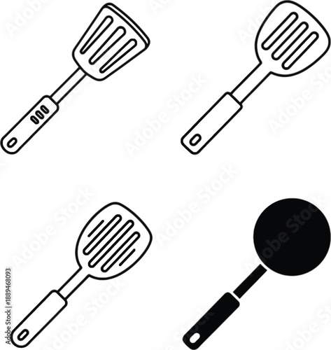 Black and White Kitchen Utensils Illustration.