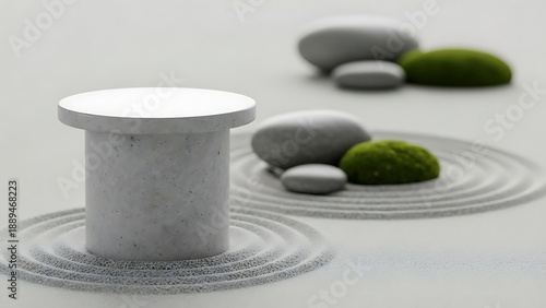 Zen garden composition with stones moss and patterned sand serenity