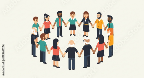 Diverse group of people holding hands in a circle together