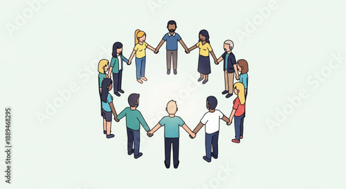 Diverse people holding hands in a circle together teamwork unity