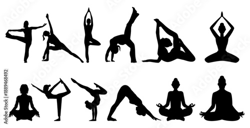 Yoga poses silhouette collection